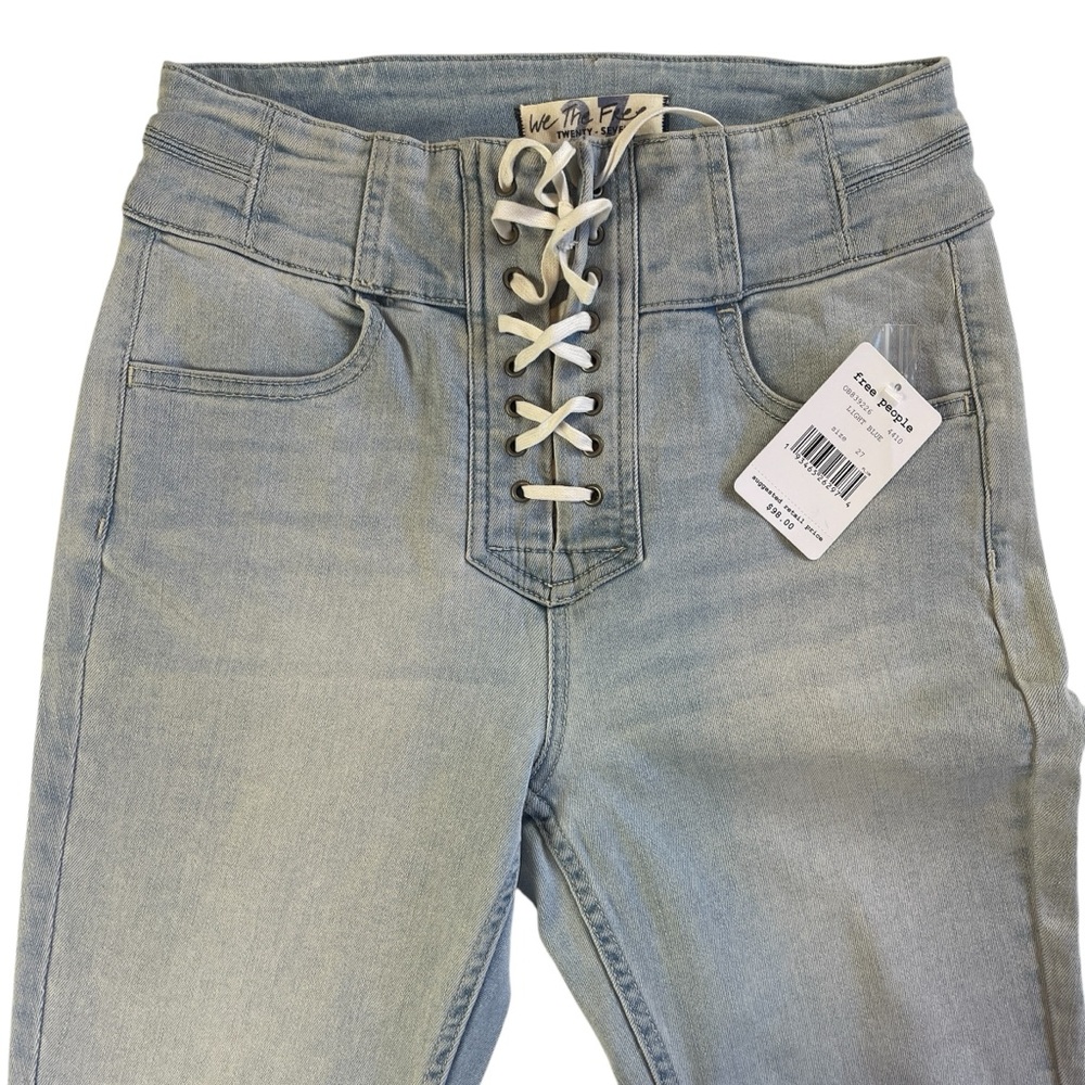 Free People Crvy Lovers Knot Skinny Jeans 27 Light Blue Denim High Rise New